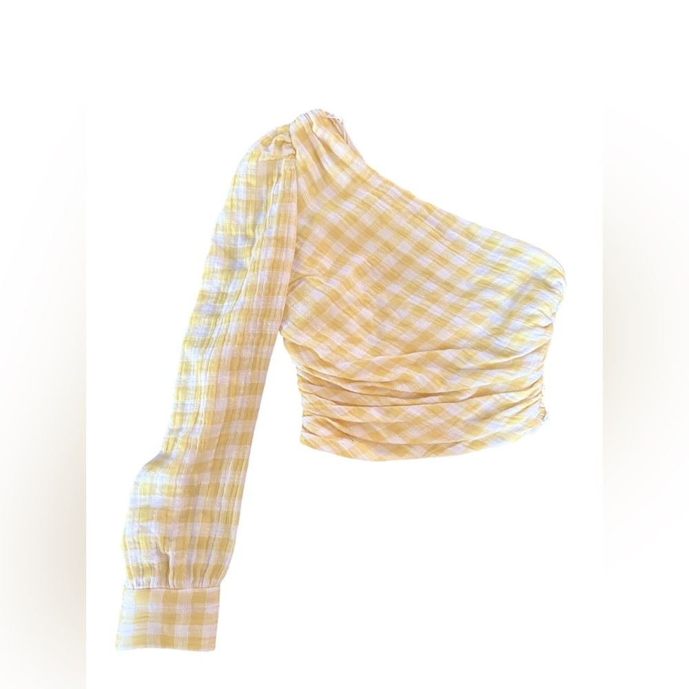NWOT - Zara Yellow Gingham One Shoulder Ruched One Shoulder blouse